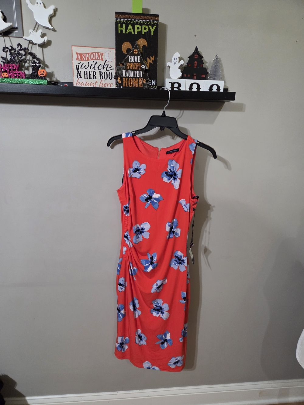 Tommy Hilfiger Orange/red Sleeveless Floral Sheath Dress